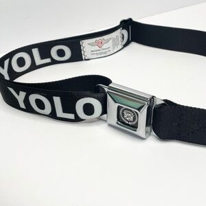 YOLO BLACK & WHITE BUCKLE DOWN SEAT BELT ADJUSTABLE UP TO 44” UNISEX BELT